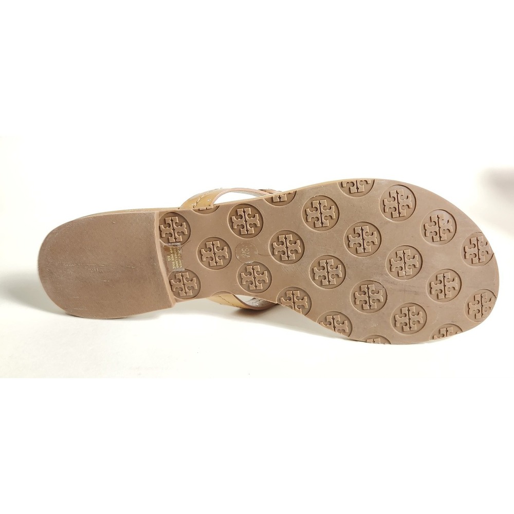 Tory Burch Miller Patent Sandals Women Size 8 Sand Leather Thong New In Box - Picture 6 of 8
